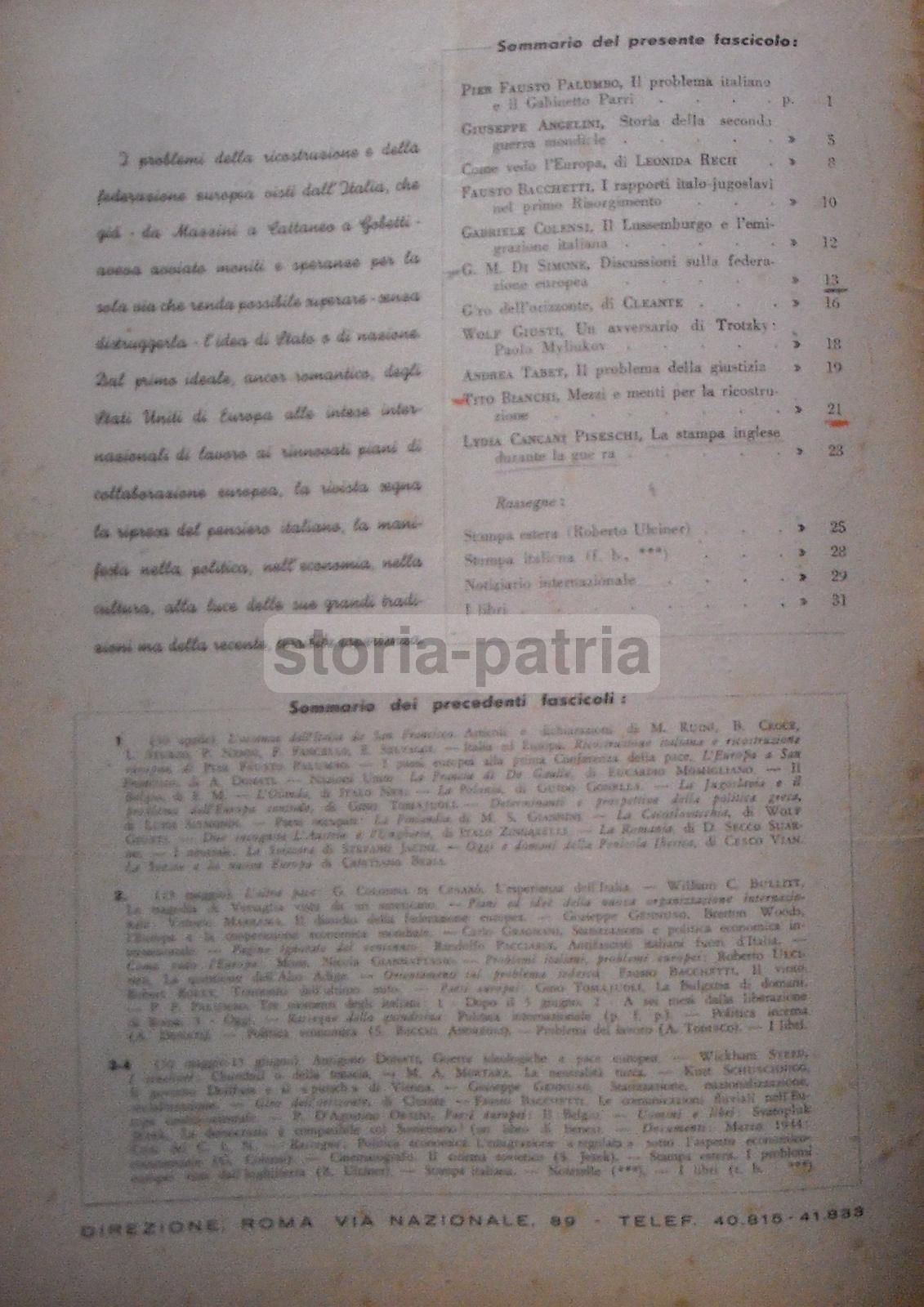 Rivista Europa 1945: Politica, Federalismo Europeo E Gabinetto Parri