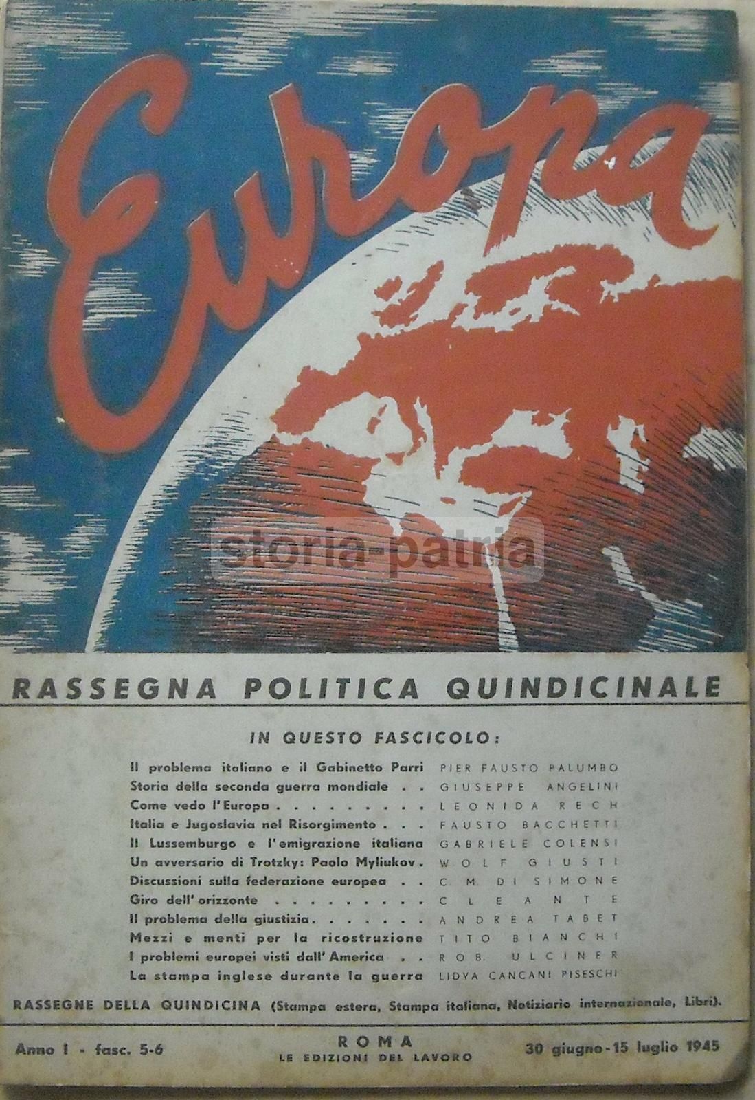 Rivista Europa 1945: Politica, Federalismo Europeo E Gabinetto Parri