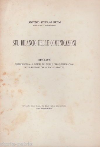 Discorso Di Antonio Stefano Benni Sul Bilancio Delle Comunicazioni (1939)