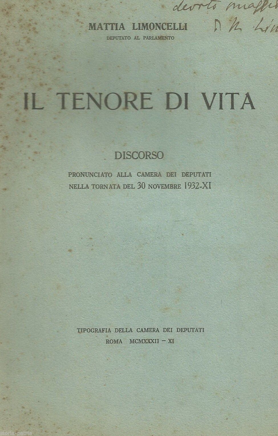 Il Tenore Di Vita Di Mattia Limoncelli, Camera Dei Deputati 1932