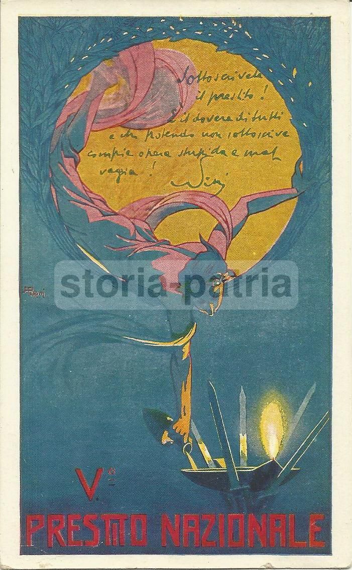 Cartolina V Prestito Nazionale Nitti Peroni Anni '20 Illustrata