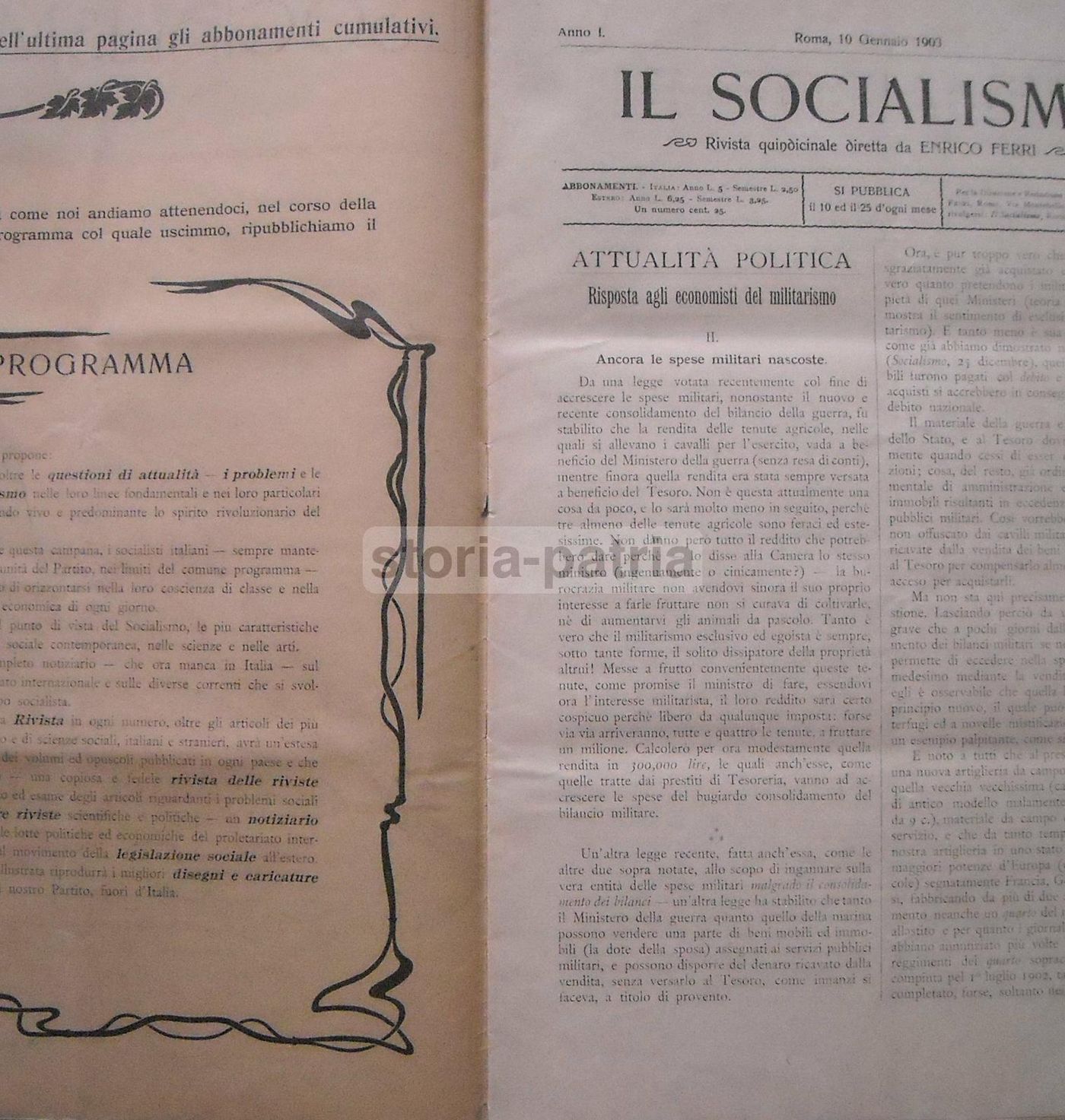 Rivista Il Socialismo 1903, Enrico Ferri: Politica Ed Economia