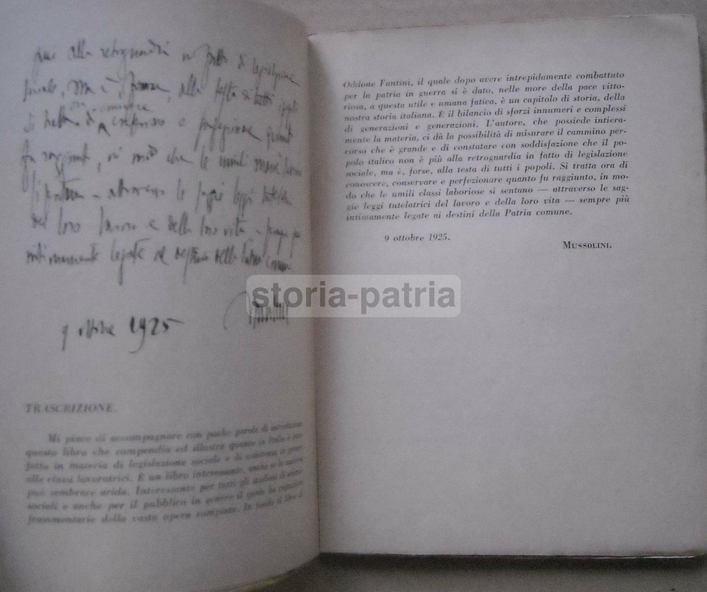 I Diritti Del Lavoro Di Oddone Fantini (1926) Con Prefazione Di Mussolini