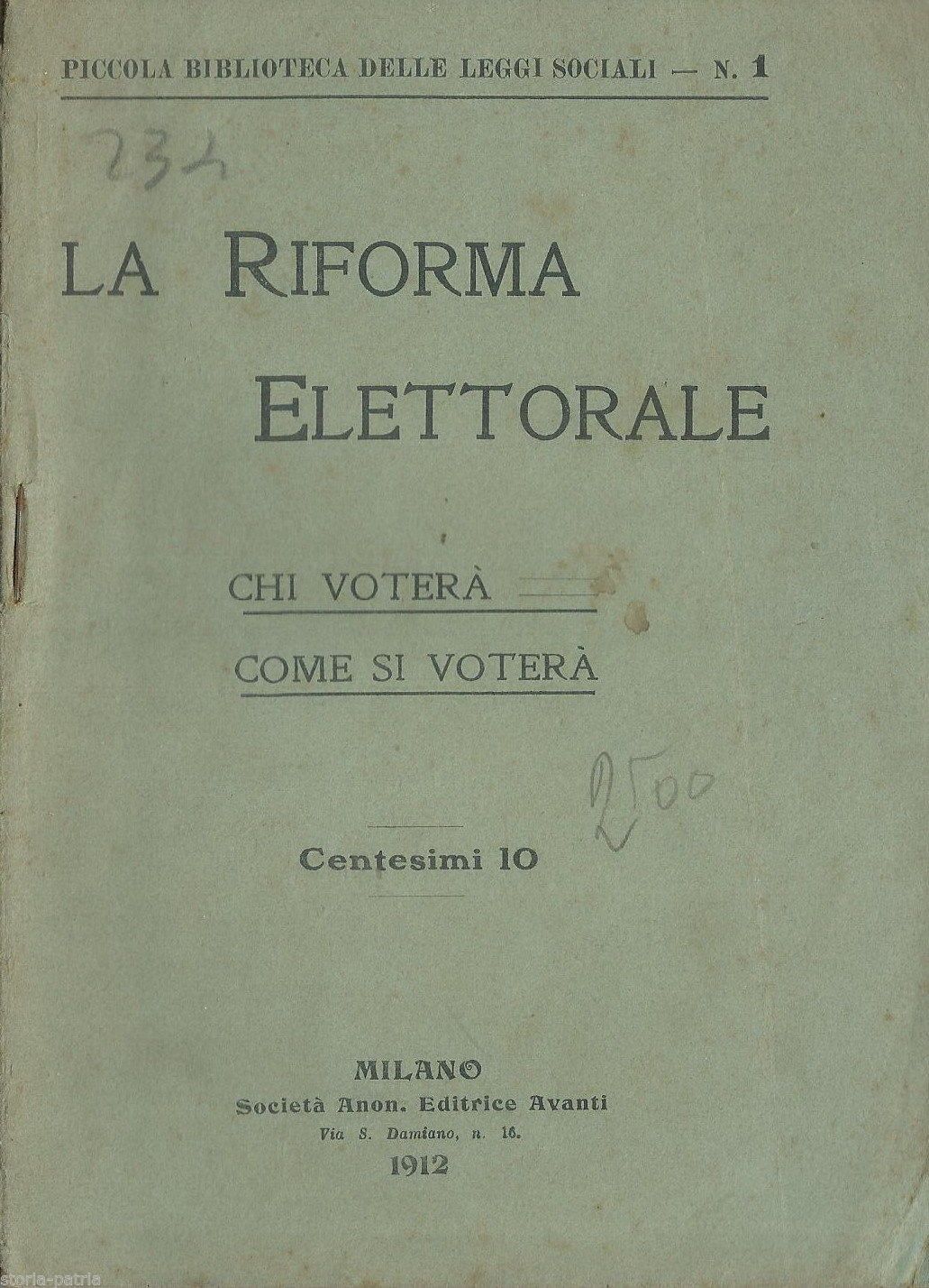 Manuale Riforma Elettorale 1912 Avanti Ballottaggi Liste Votazioni