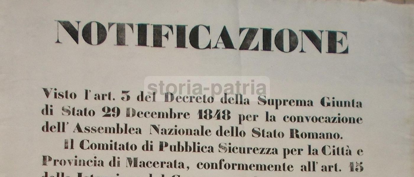 Notificazione Comitato Pubblica Sicurezza Macerata 1849 Risorgimento