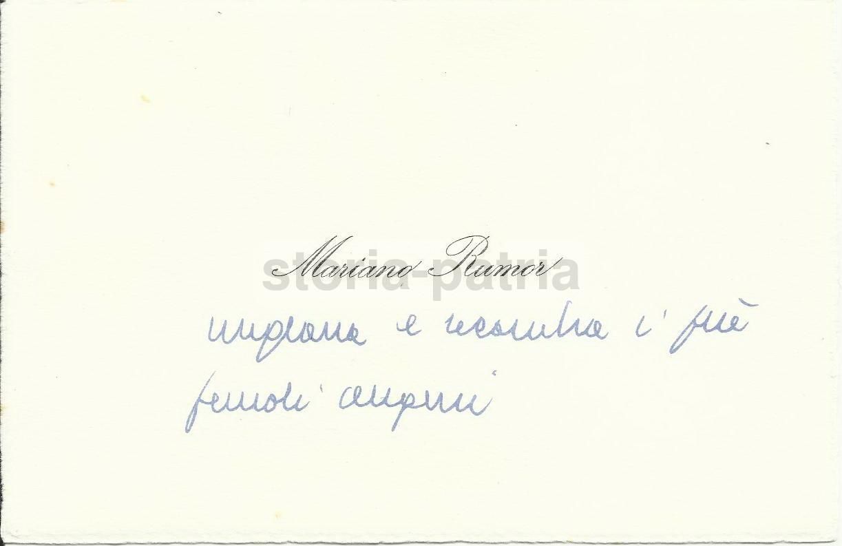 Autografo Di Mariano Rumor 1969: Biglietto Di Ringraziamento Originale