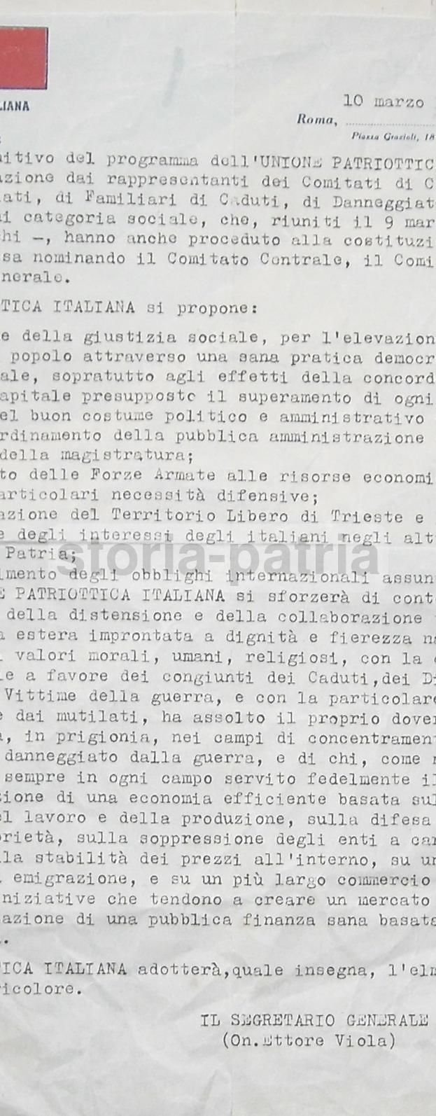 Volantino Unione Patriottica Italiana 1953 Reduci E Caduti Di Guerra