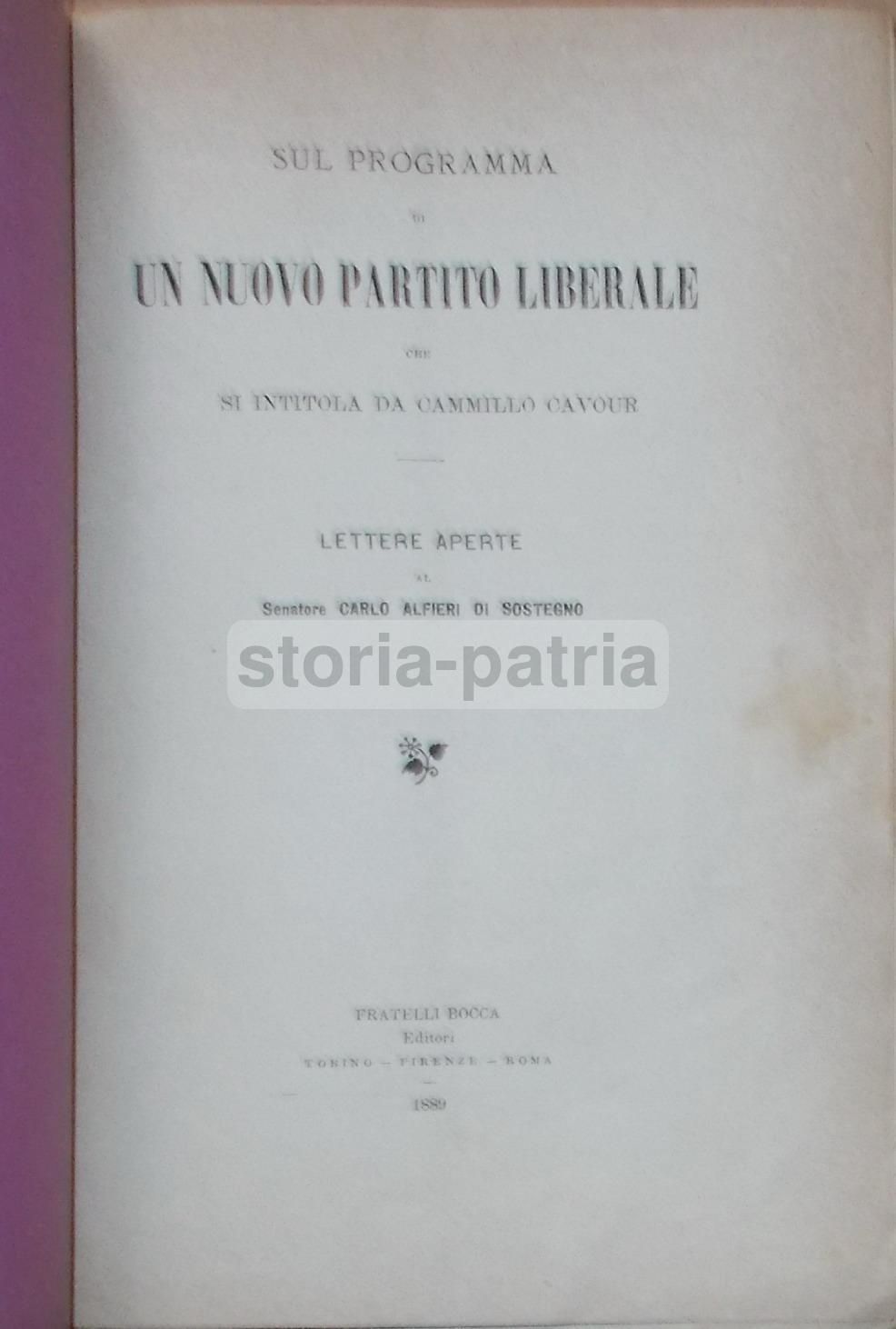 De Johannis, Programma Del Nuovo Partito Liberale Cavour, Bocca, 1889
