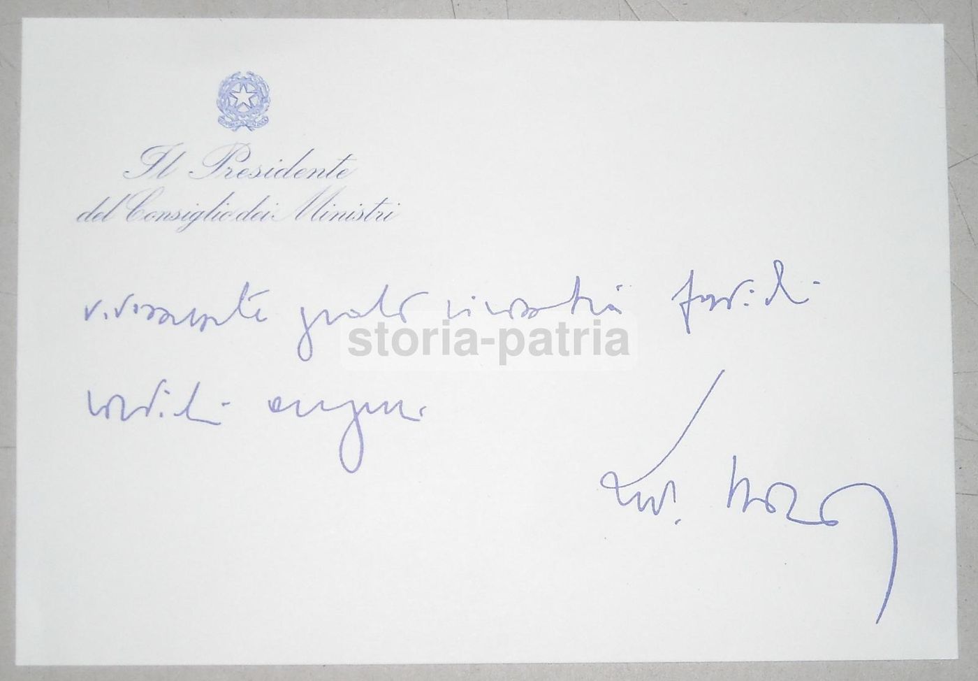 Cartolina Autografa Aldo Moro Presidenza Consiglio Ministri 1968