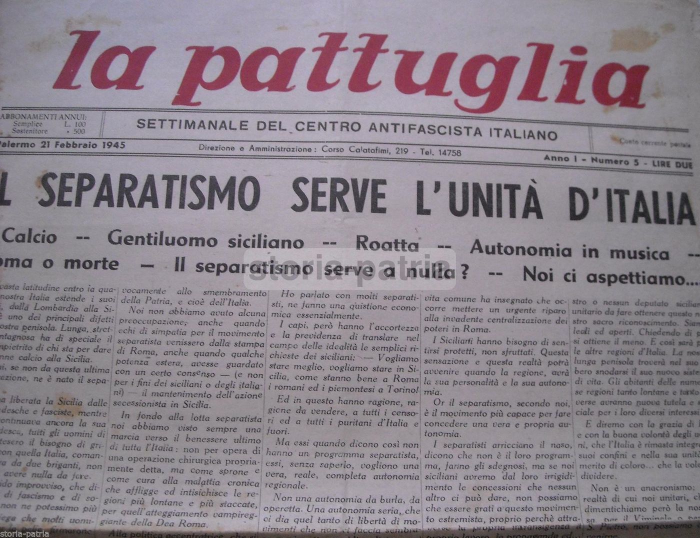 La Pattuglia 1945, Giornale Antifascista Siciliano, Michele Crisafulli