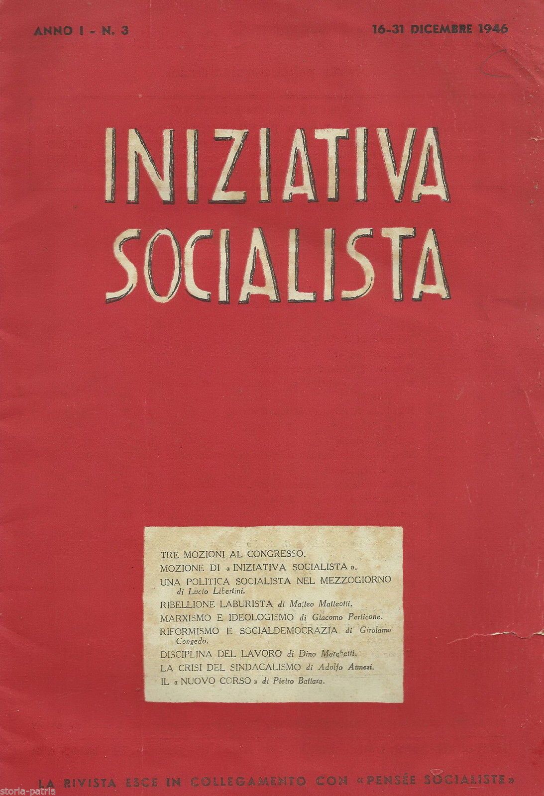 Iniziativa Socialista 1946, Rivista Politica. Adolfo Annesi, Giovanni Lombardi
