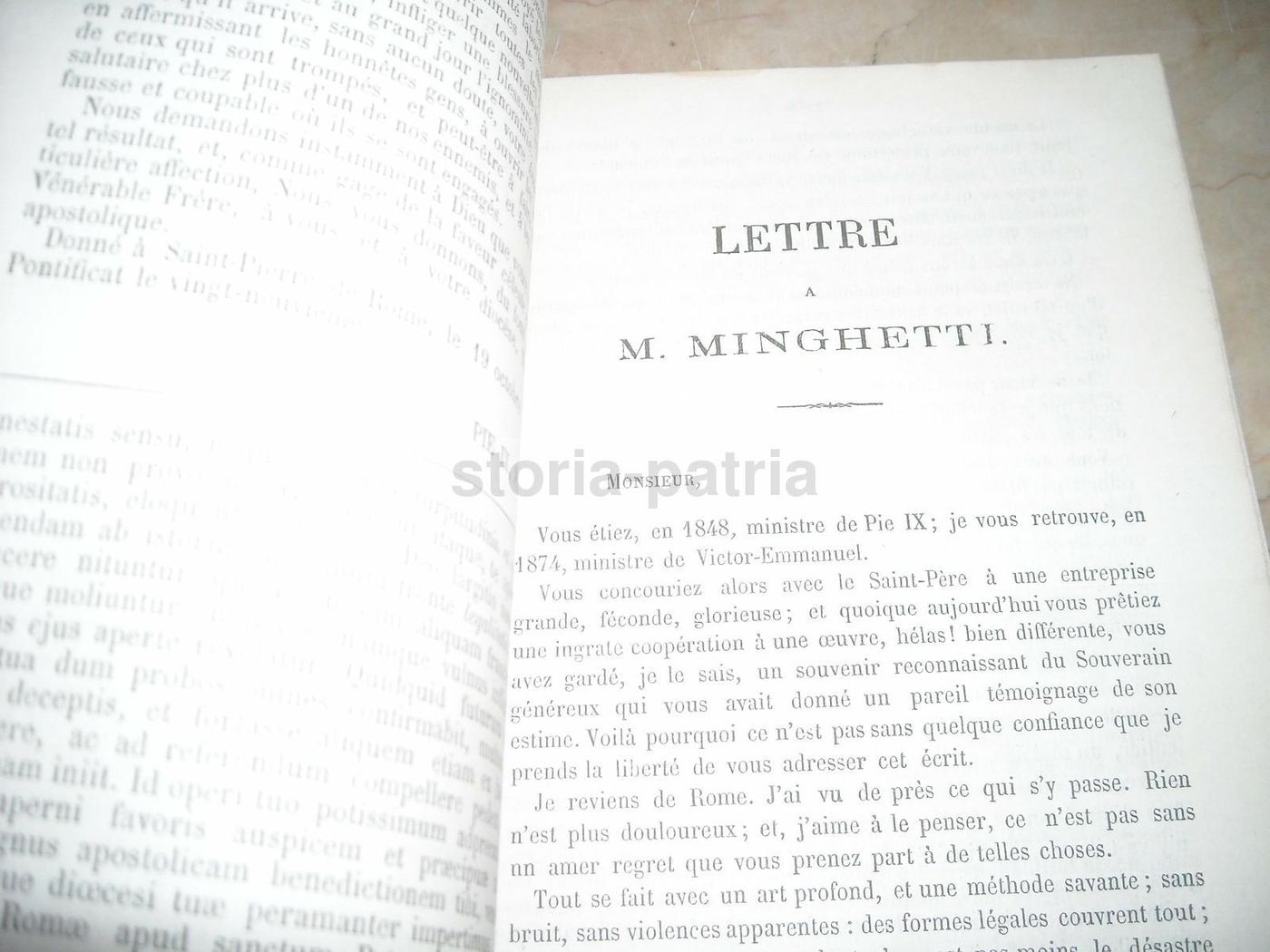 Lettera Del Vescovo Di Orléans A Minghetti Sulla Spoliazione Della Chiesa, Roma 1874