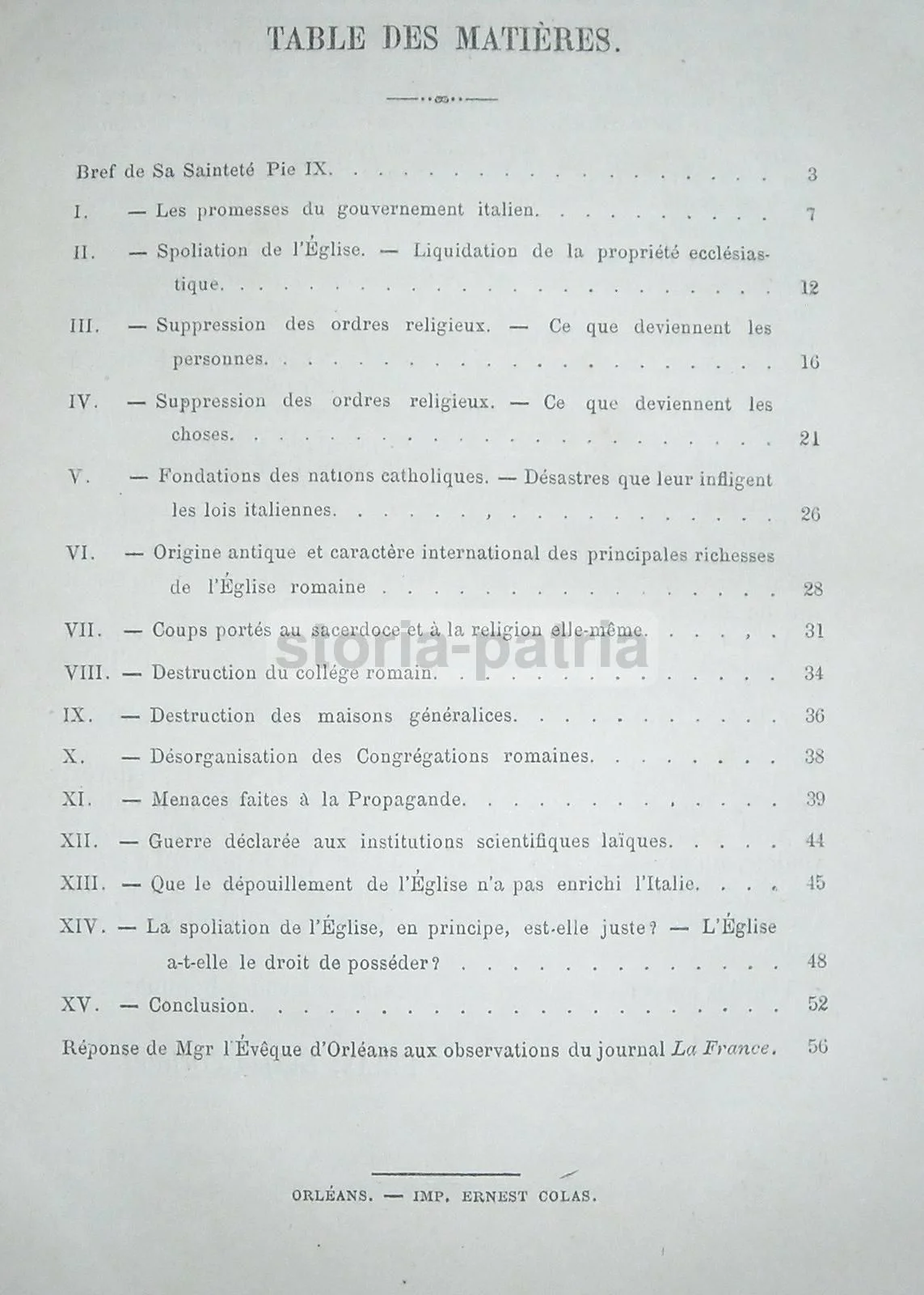 Letter from the Bishop of Orléans to Minghetti on the Despoliation of the Church, Rome 1874
