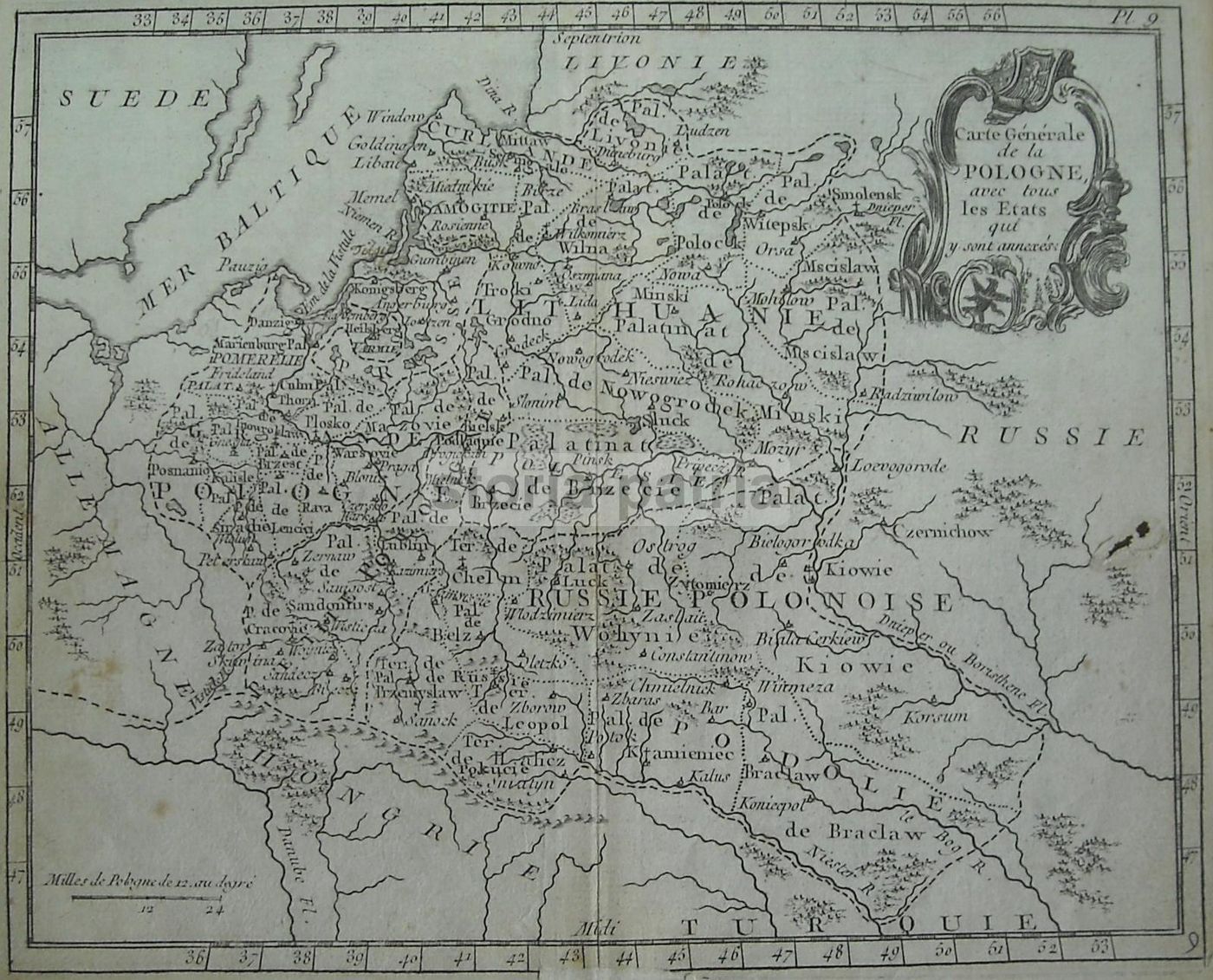 Mappa Antica Della Polonia, Lituania, Russia E Baltico (XVIII Secolo)