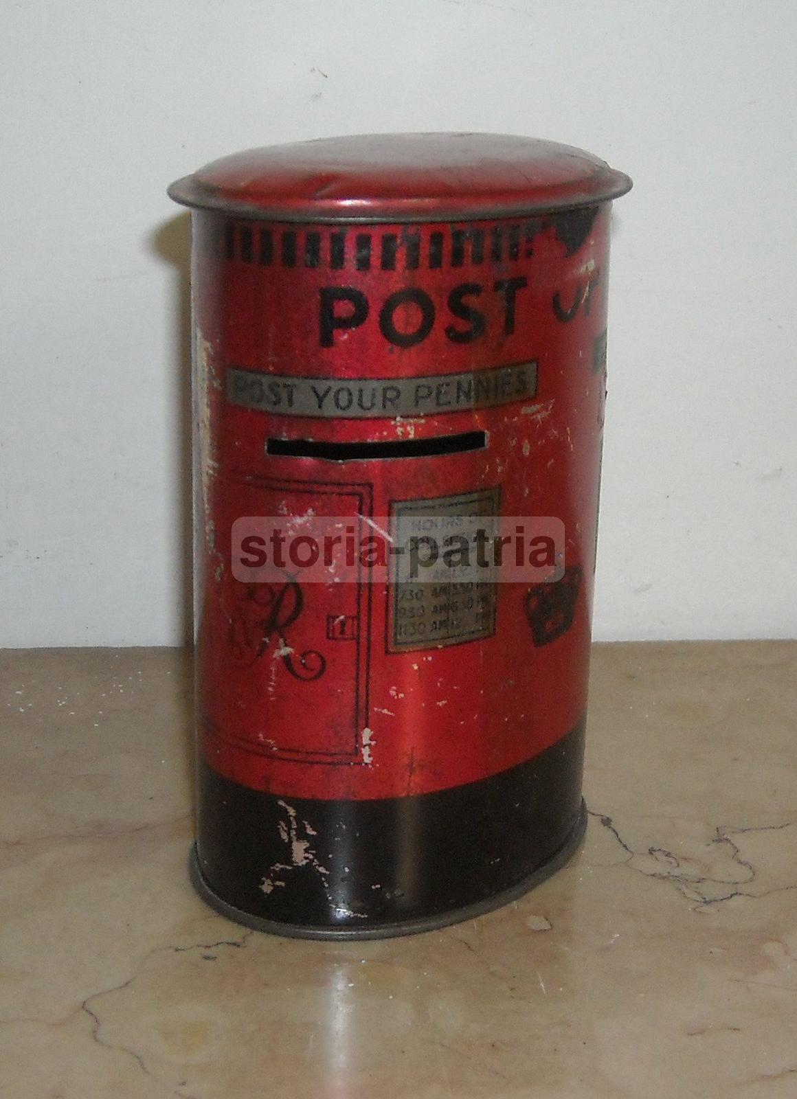 Salvadanaio Vintage Cassetta Postale Inglese In Latta, Anni '30