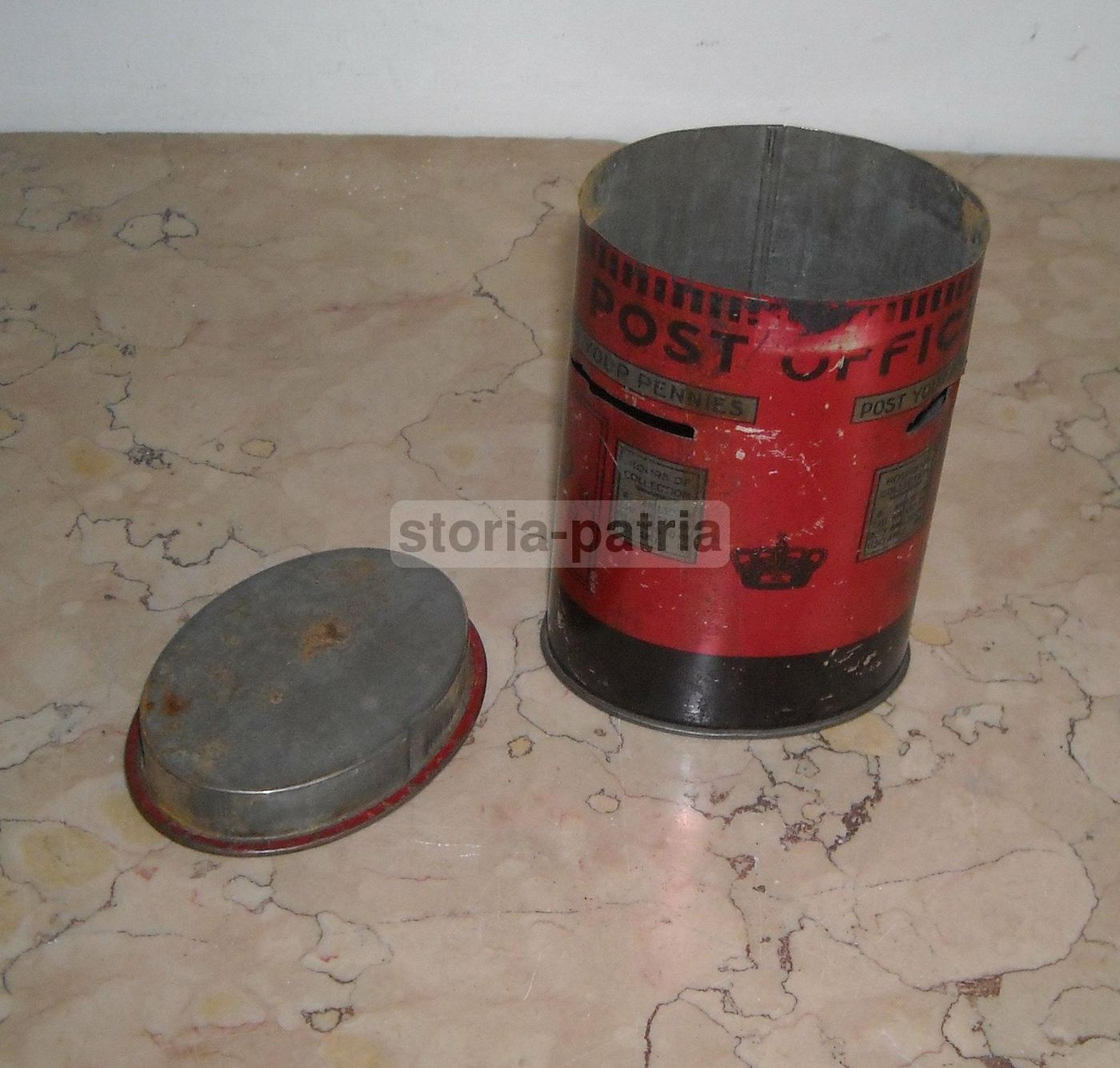 Salvadanaio Vintage Cassetta Postale Inglese In Latta, Anni '30