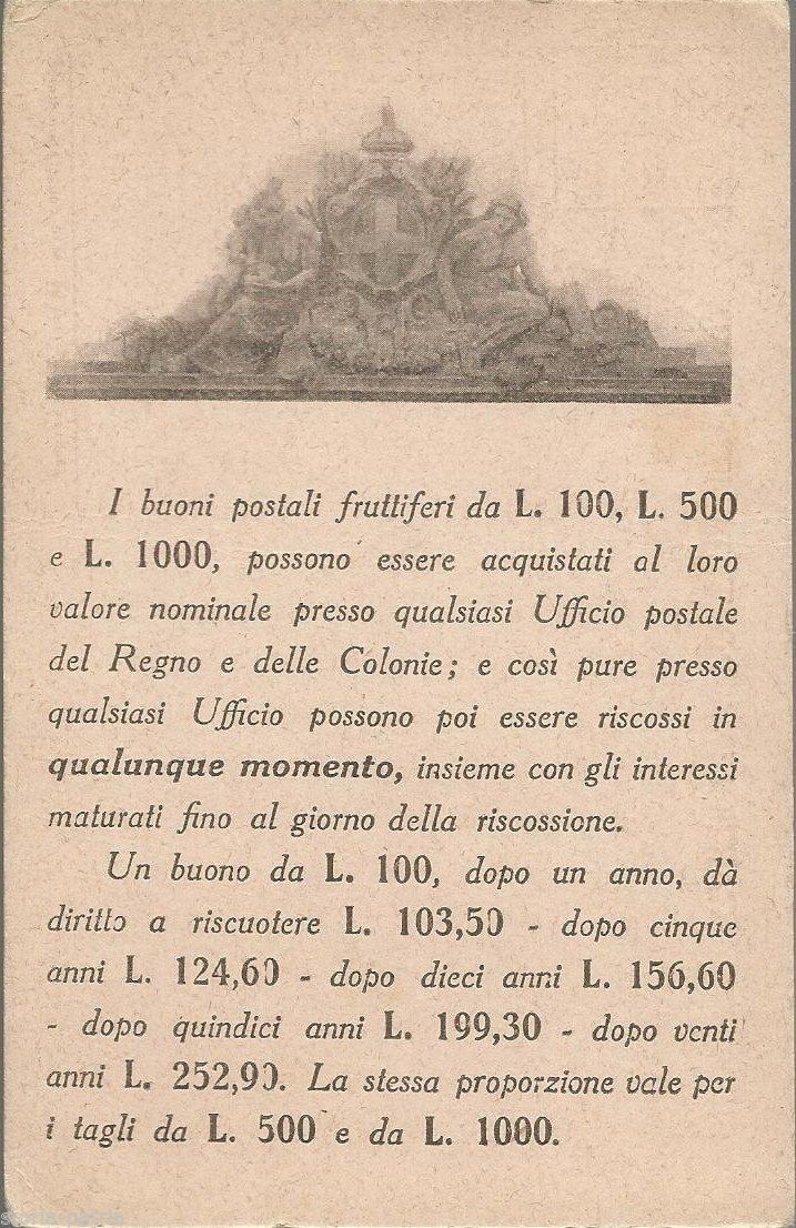 Cartolina Pubblicitaria Buoni Postali Fruttiferi Colonie Italiane 1924 Araldica