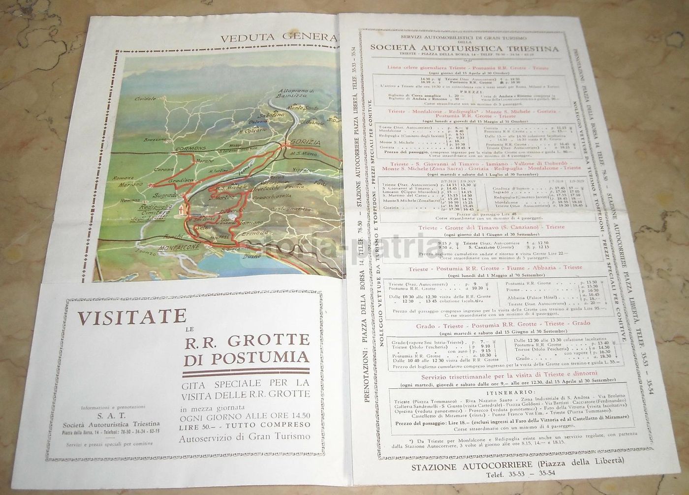 Depliant Grotte Di Postumia Autoservizi SAT Trieste Isonzo, 1932