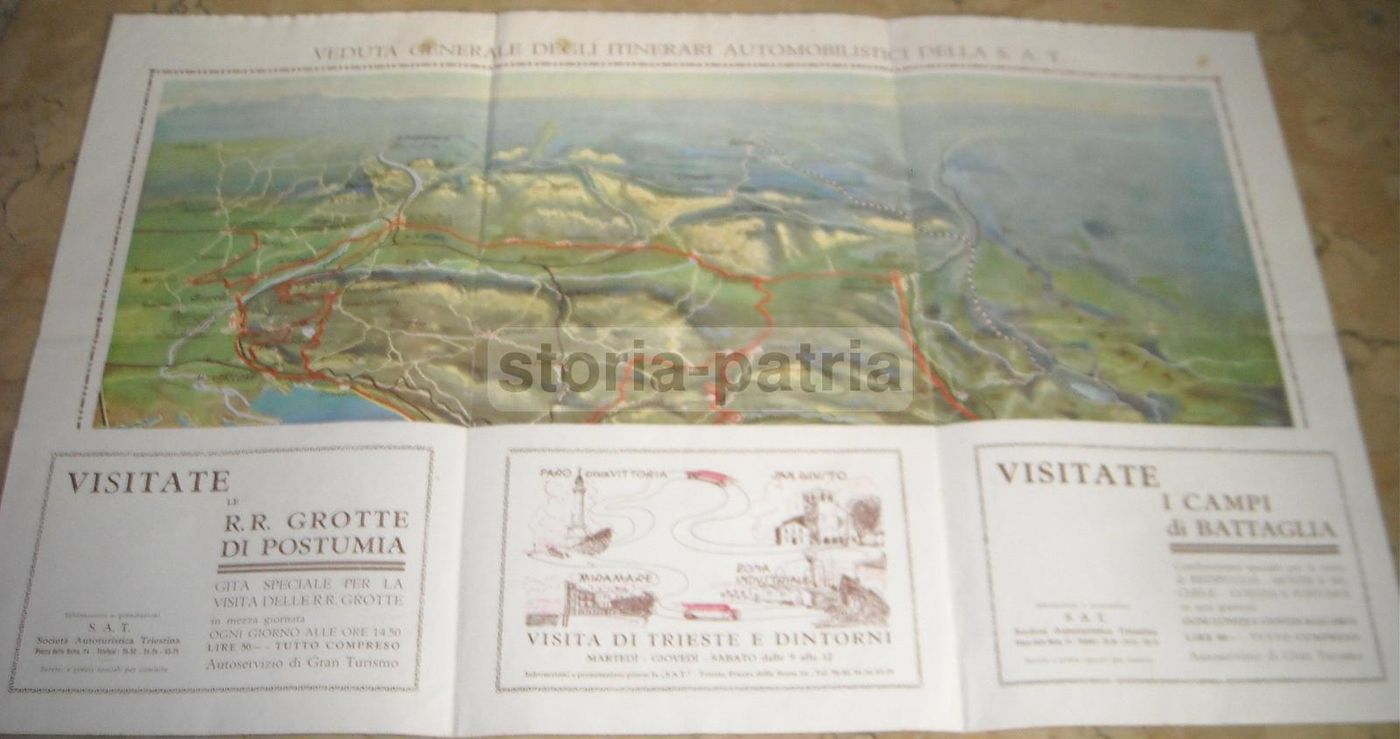 Depliant Grotte Di Postumia Autoservizi SAT Trieste Isonzo, 1932