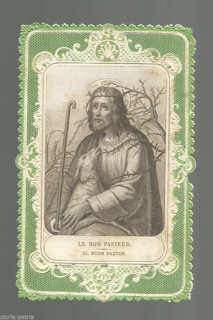 Santino Merlettato Gesù Buon Pastore, Edizione Turgis Parigi, Fine XIX Secolo