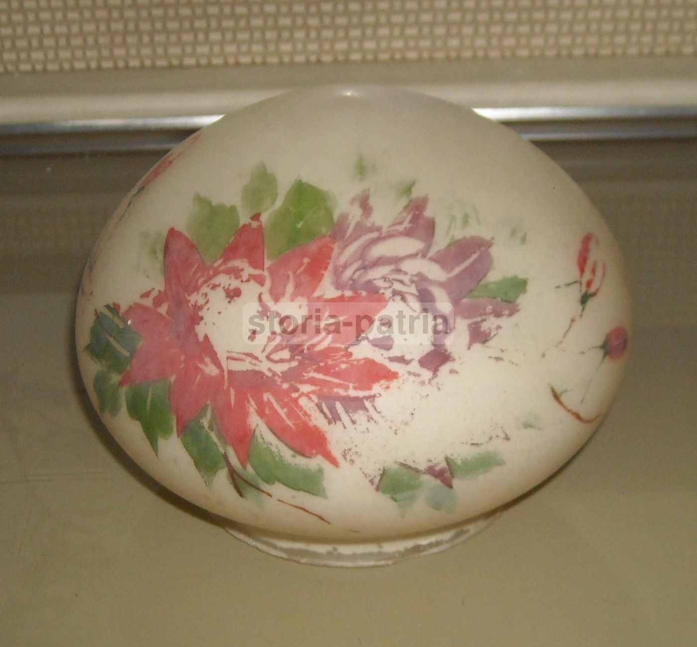 Coppa Per Lampada In Vetro Decorato Floreale, Epoca Liberty, Anni '20