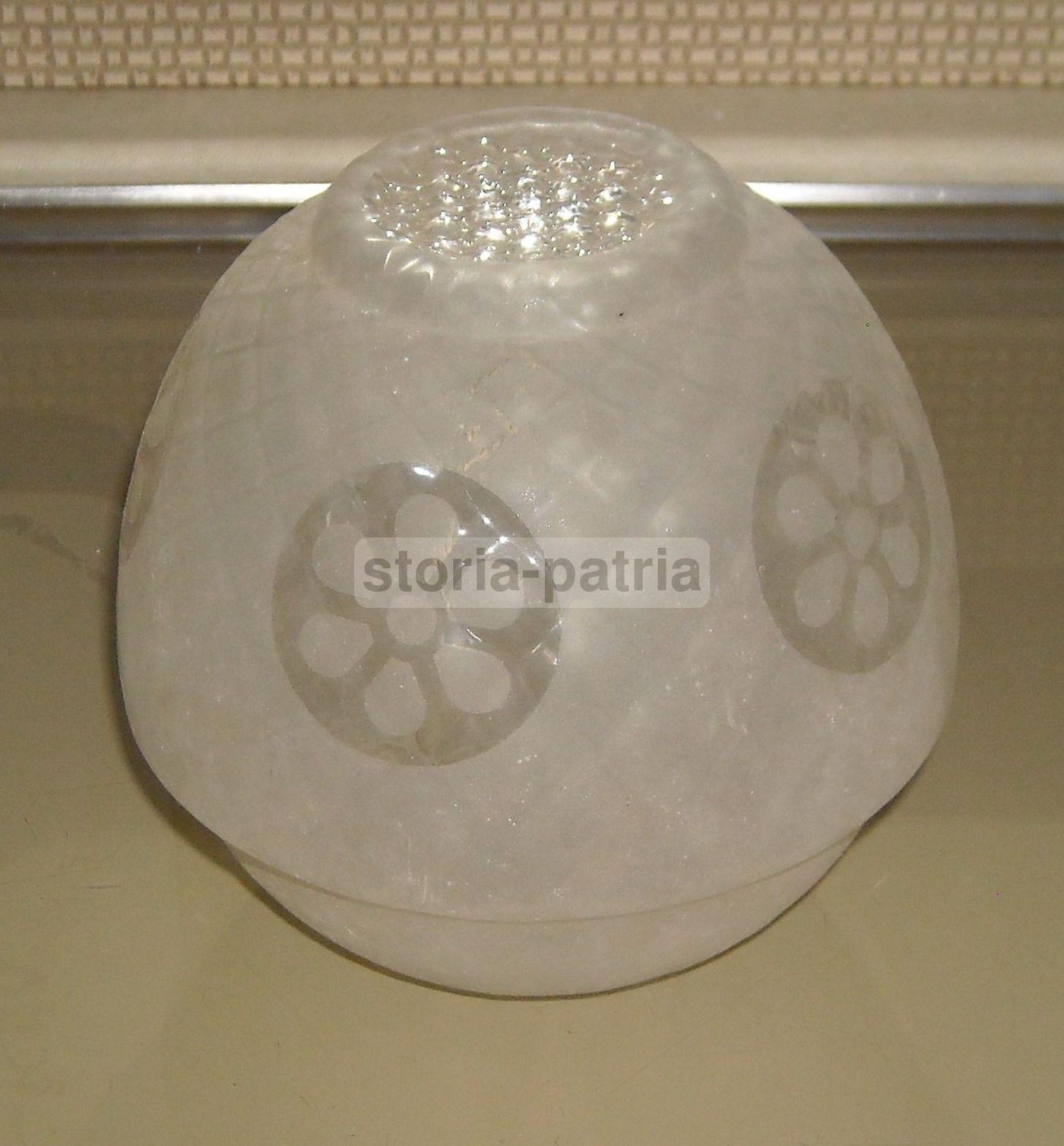 Coppa Per Lampada In Vetro Decorato Anni '30 '50 Stile Floreale