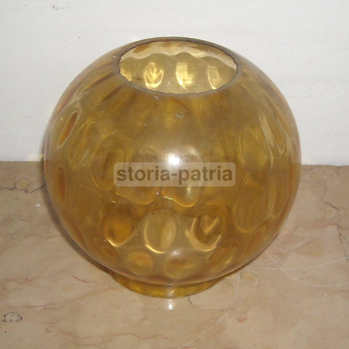 Coppa Per Lampada In Vetro Giallo Ambra Anni '20 '30