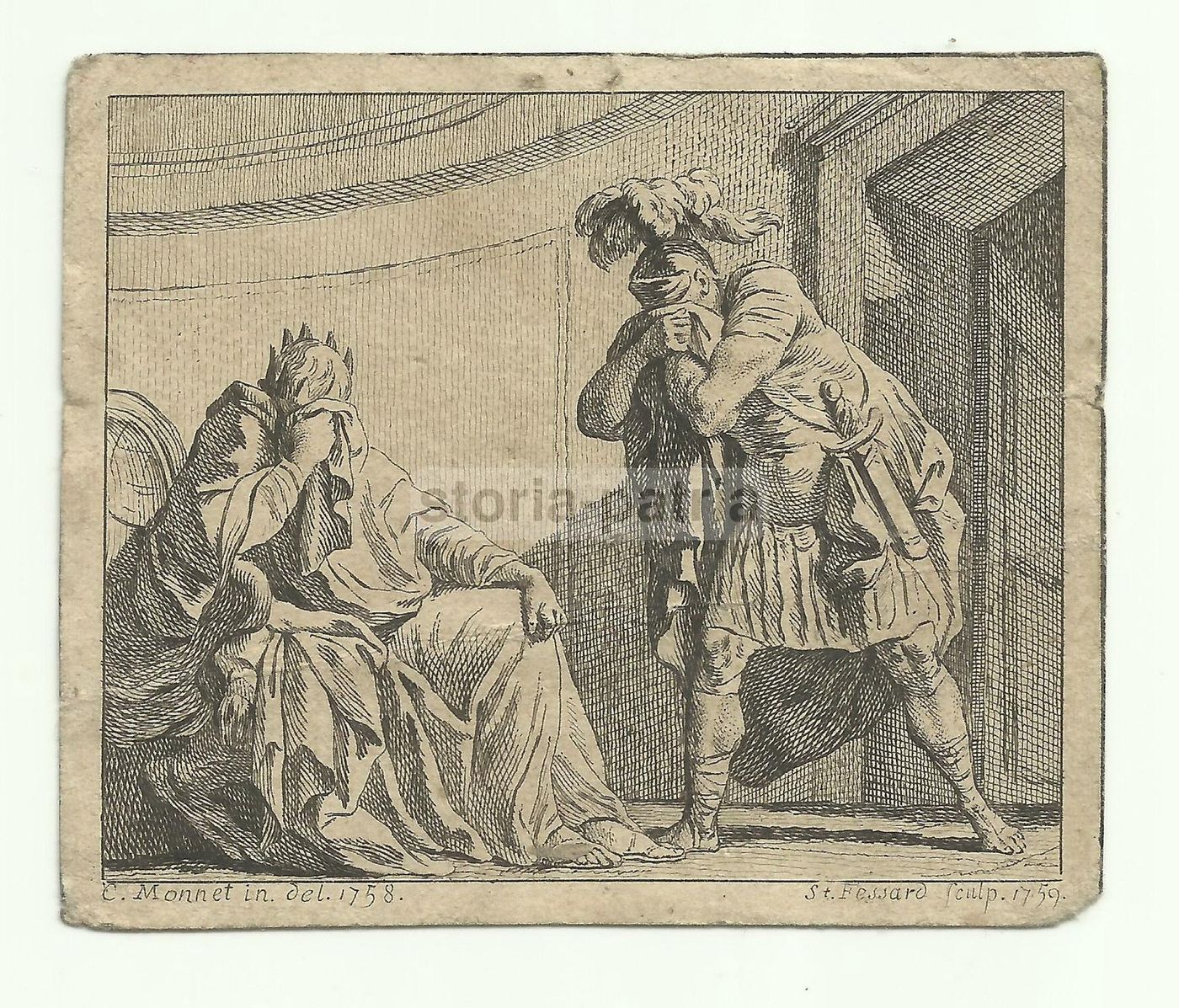 Incisione Di S. Fessard Da Monnet (1759)   Scena Biblica O Mitologica
