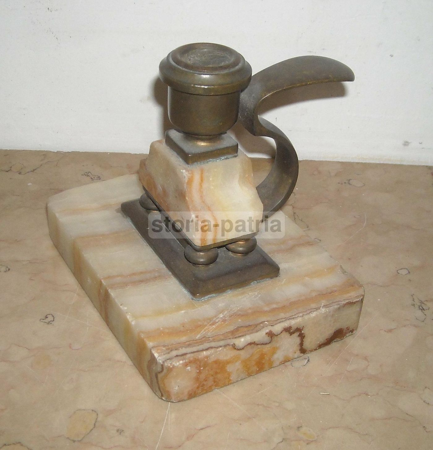 Bugia Porta Candela In Bronzo E Marmo Venato Dell'800
