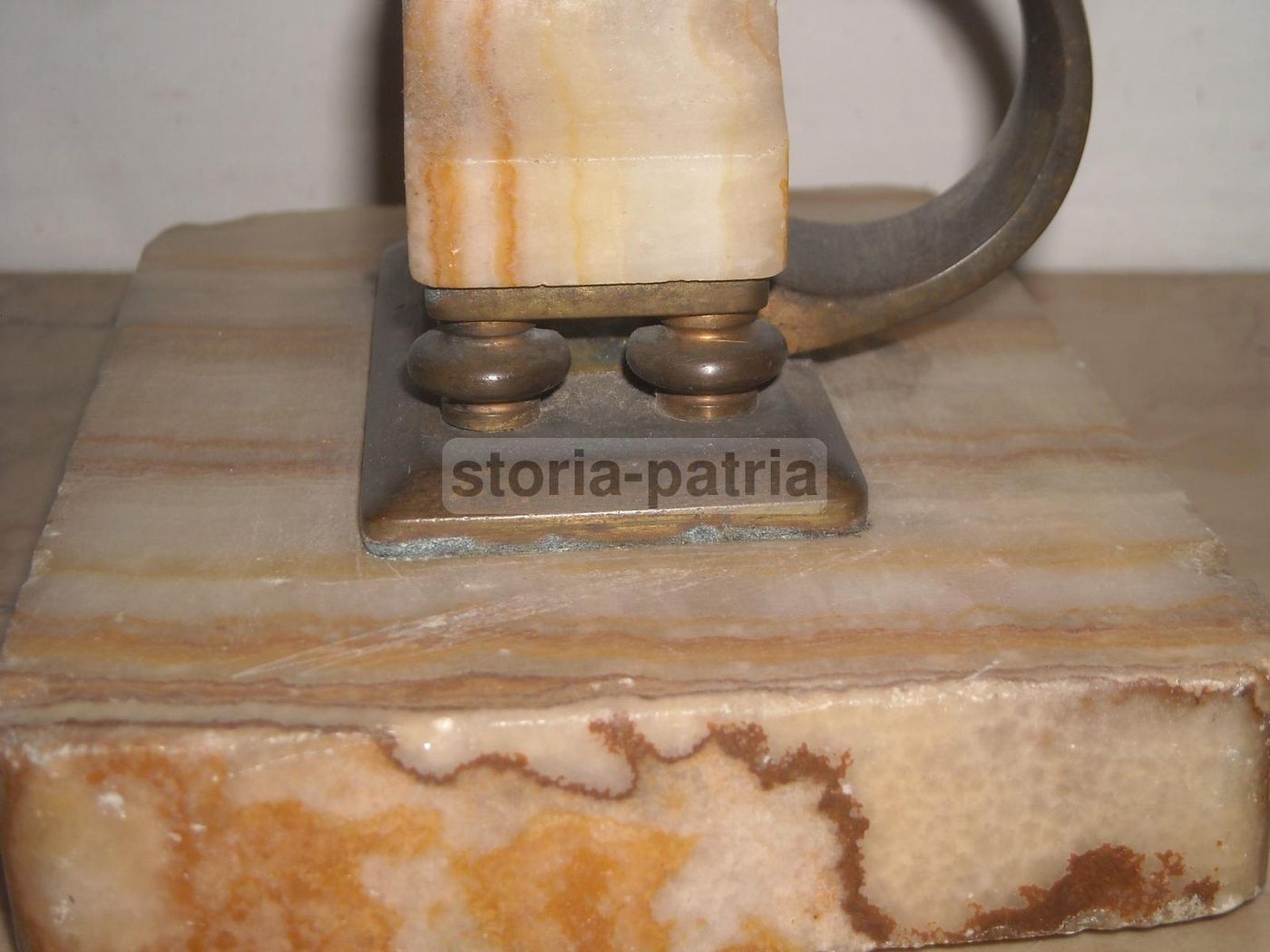 Bugia Porta Candela In Bronzo E Marmo Venato Dell'800