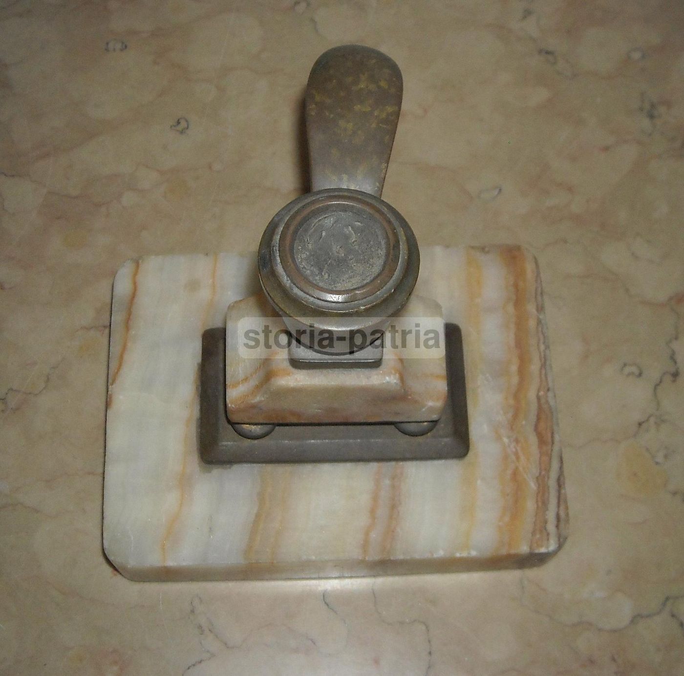 Bugia Porta Candela In Bronzo E Marmo Venato Dell'800