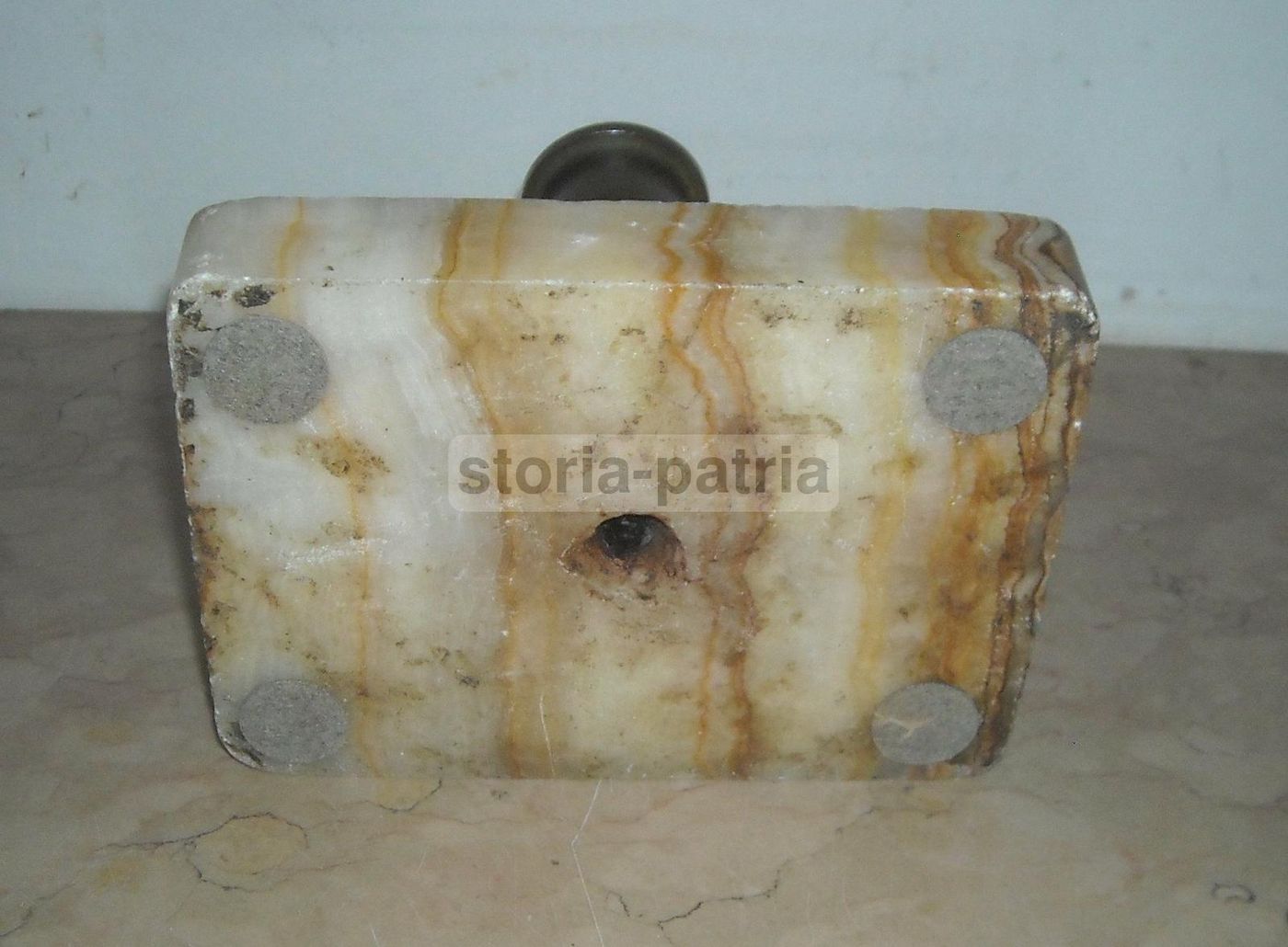 Bugia Porta Candela In Bronzo E Marmo Venato Dell'800