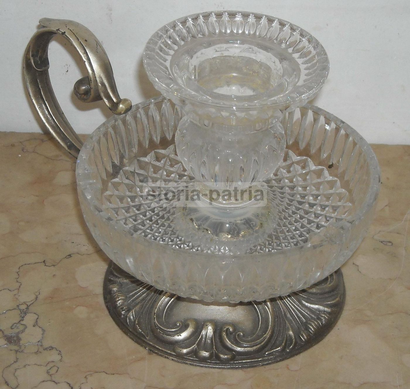 Bugia Portacandela Vintage In Vetro E Metallo Argentato, Anni '50