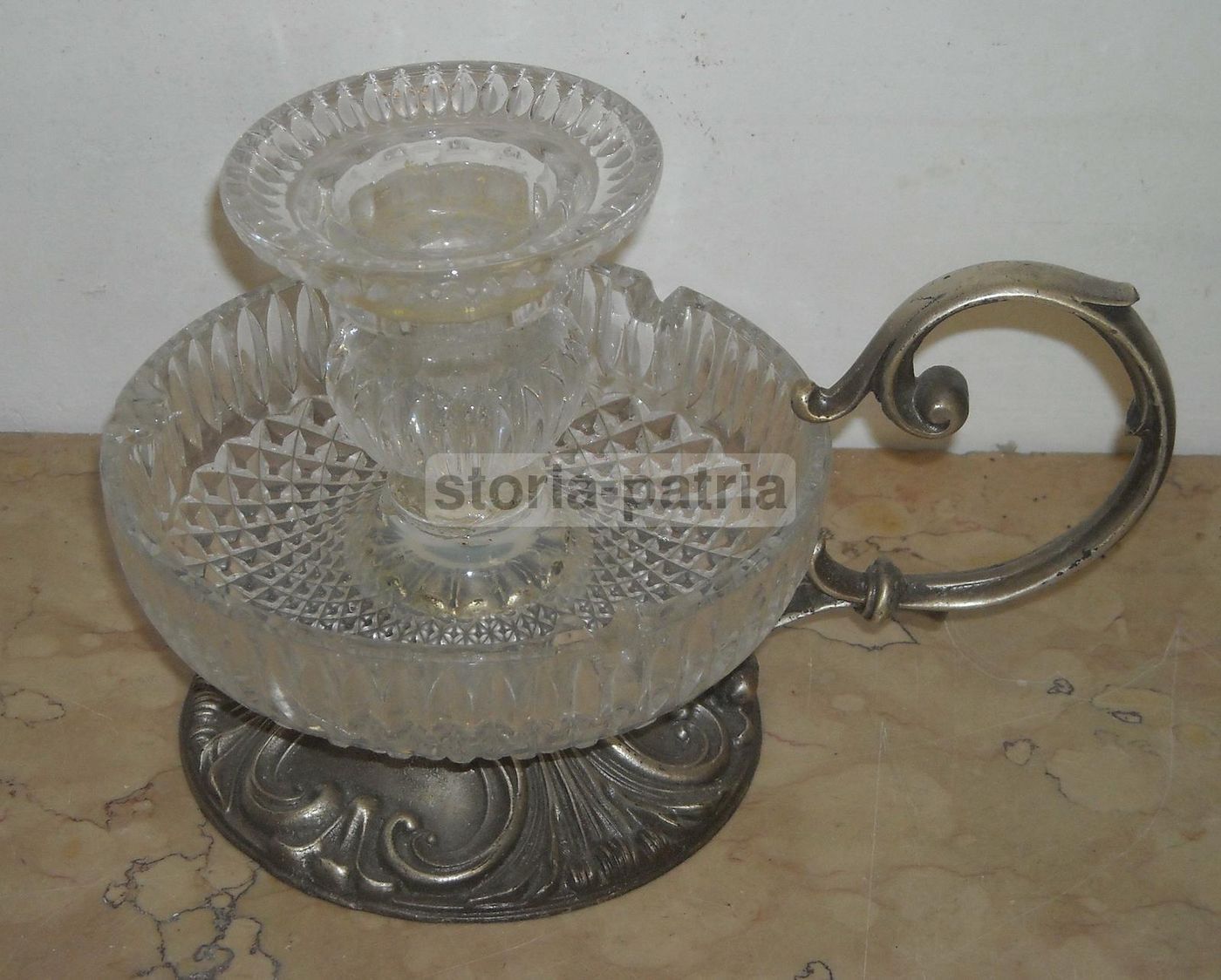 Bugia Portacandela Vintage In Vetro E Metallo Argentato, Anni '50