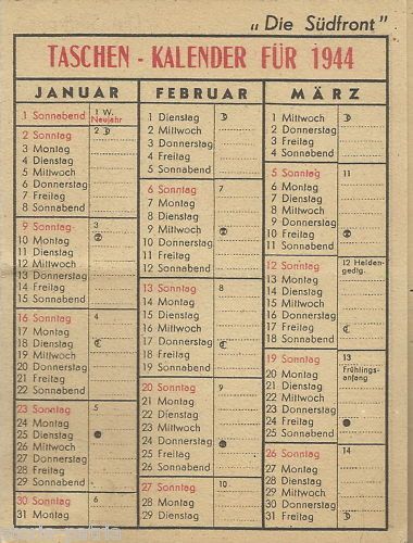 Calendarietto Pubblicitario Editrice Taschen 1944 Originale
