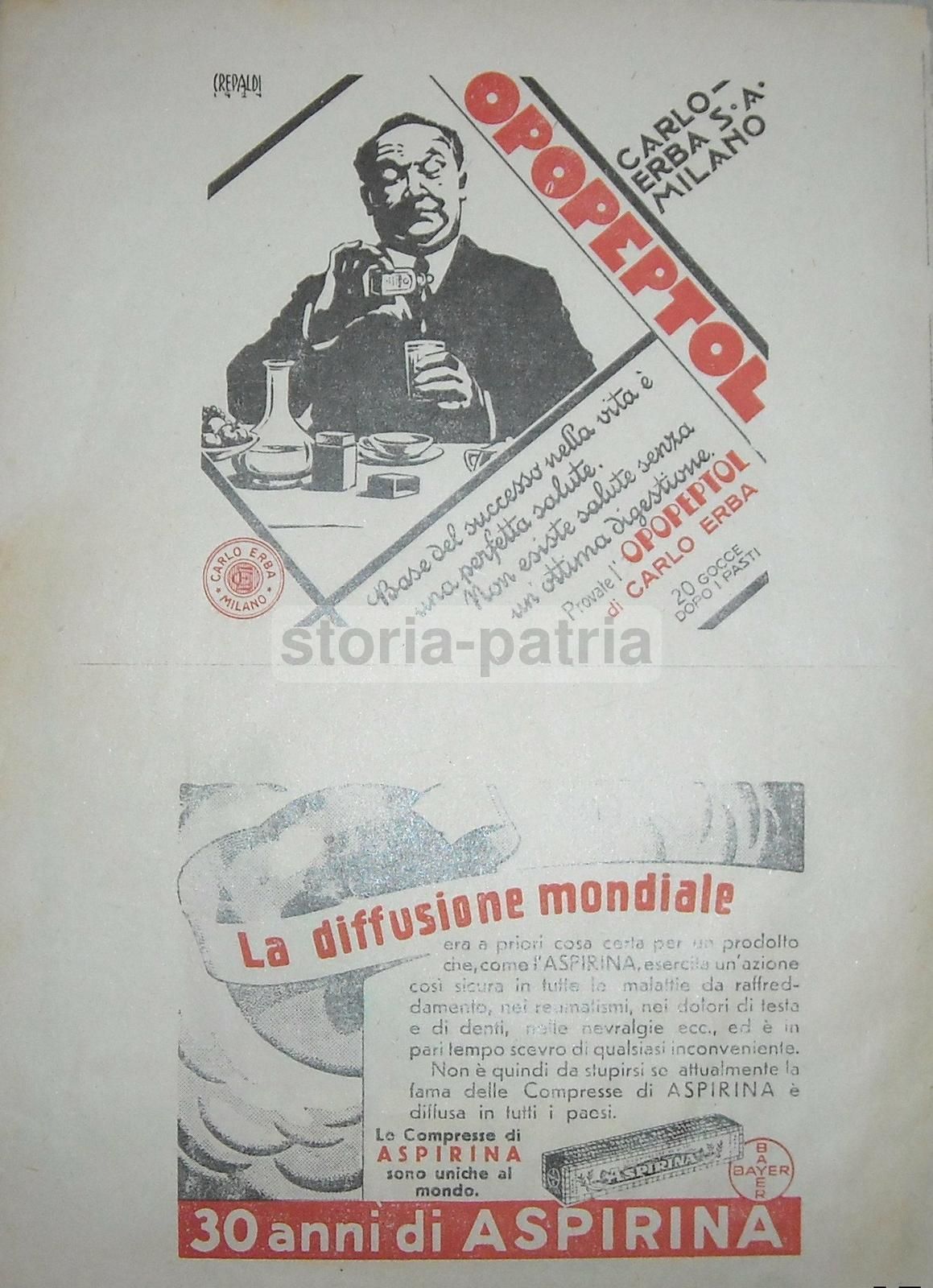 Pubblicità Campari Nizzoli 1931, Aspirina Bayer E Opopeptol Erba