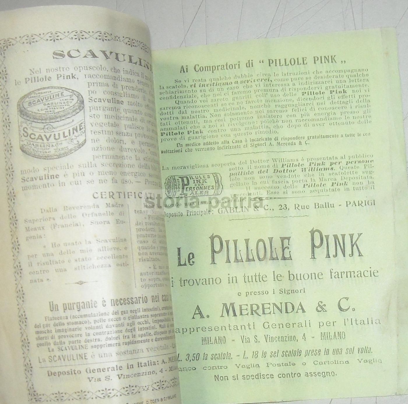 Libretto Pubblicitario Pillole Pink E Scavuline, Ditta Merenda, Milano 1902