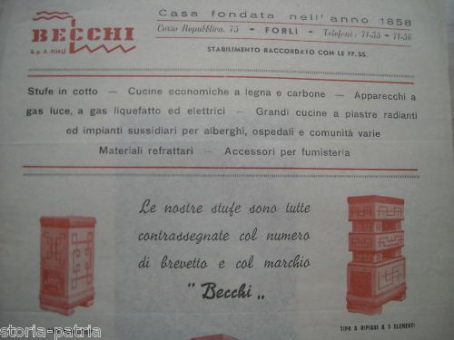 Volantino Pubblicitario Stufe Terracotta Becchi Forlì Anni '50