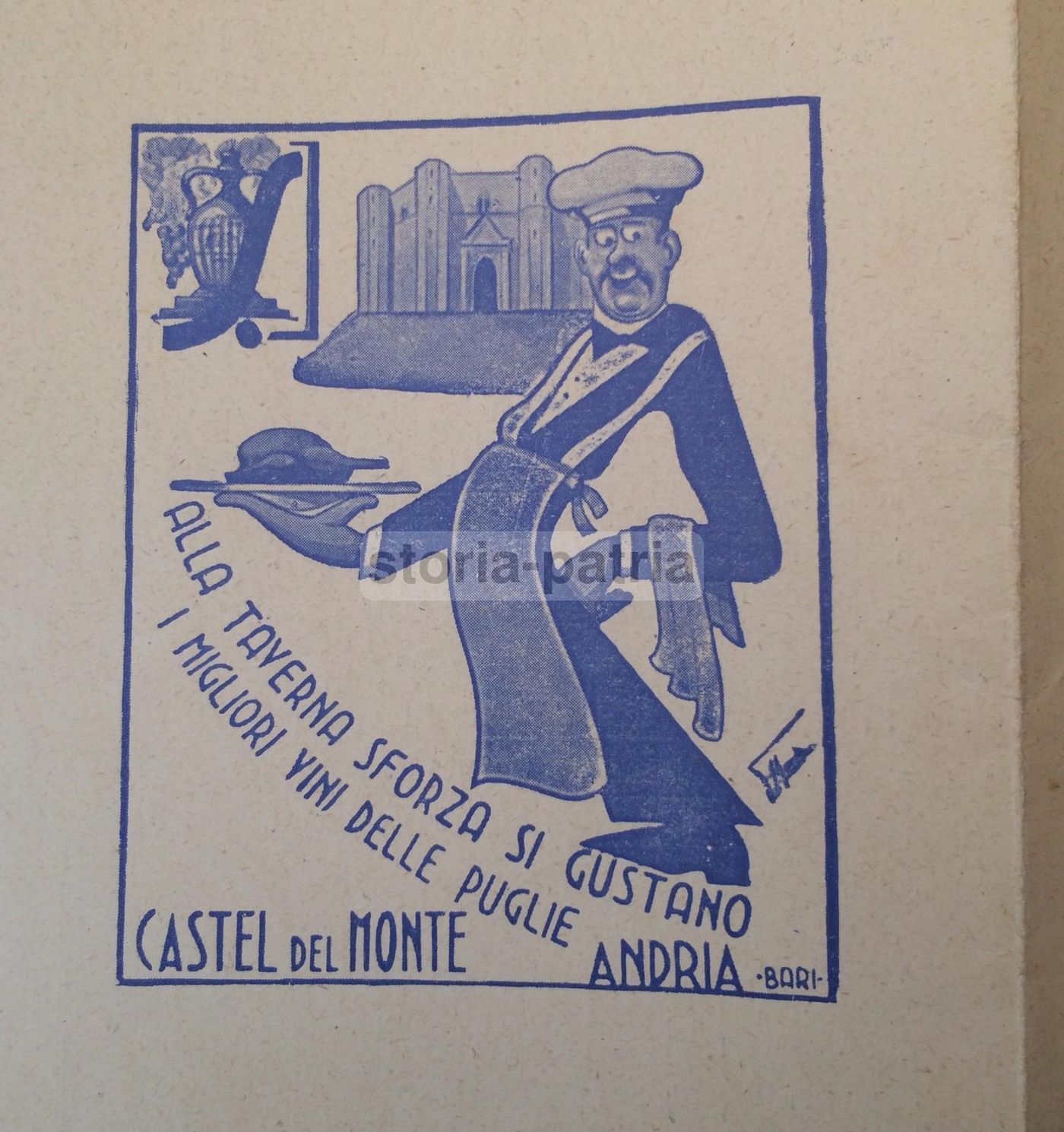 Depliant Pubblicitario Taverna Giovanni Sforza, Andria (Bari)   Anni '50