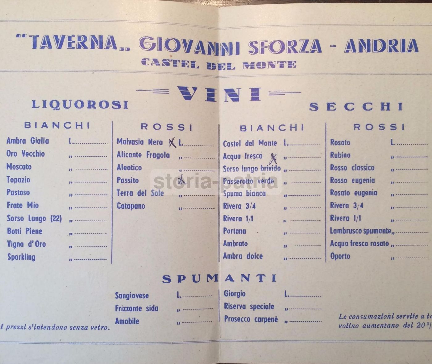Depliant Pubblicitario Taverna Giovanni Sforza, Andria (Bari)   Anni '50