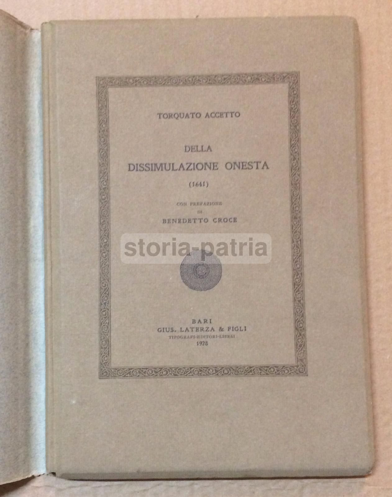 Della Dissimulazione Onesta 1928 Laterza Croce Incisione Rara