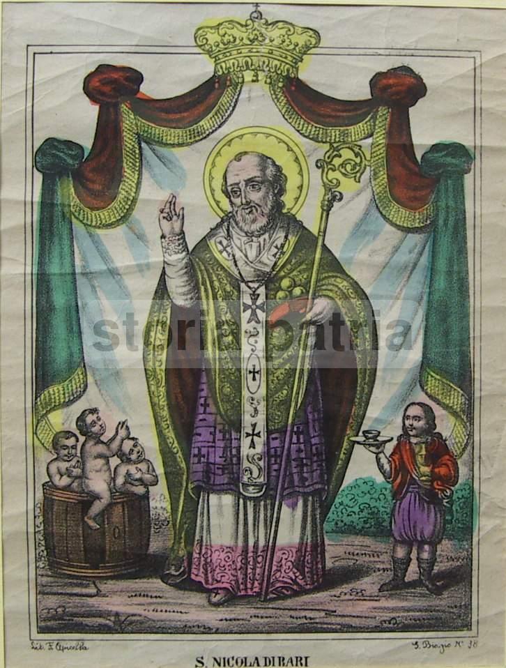Antica Stampa Devozionale San Nicola Di Bari Litografia Apicella