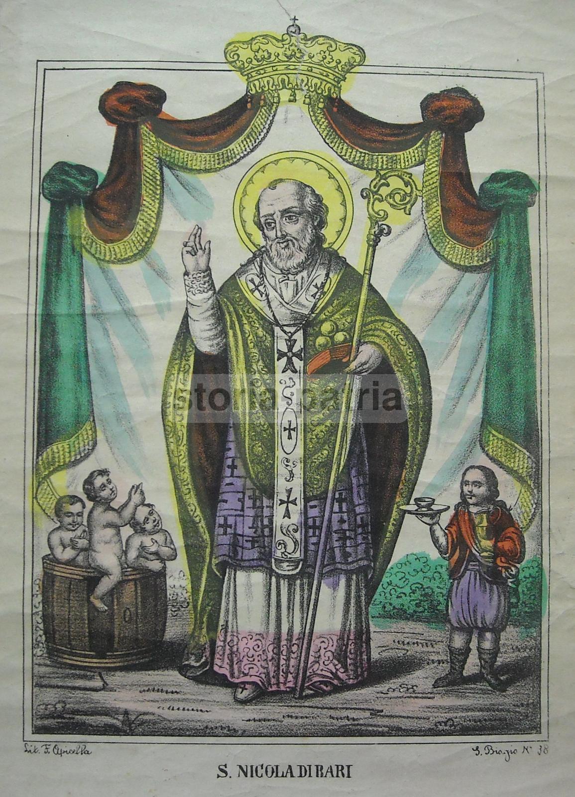 Antica Stampa Devozionale San Nicola Di Bari Litografia Apicella