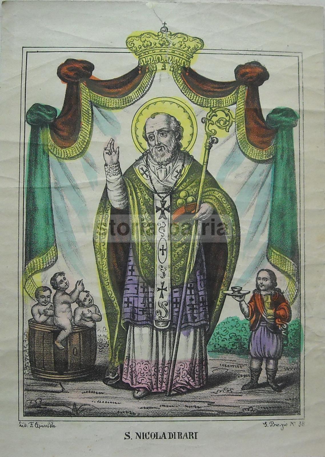 Antica Stampa Devozionale San Nicola Di Bari Litografia Apicella