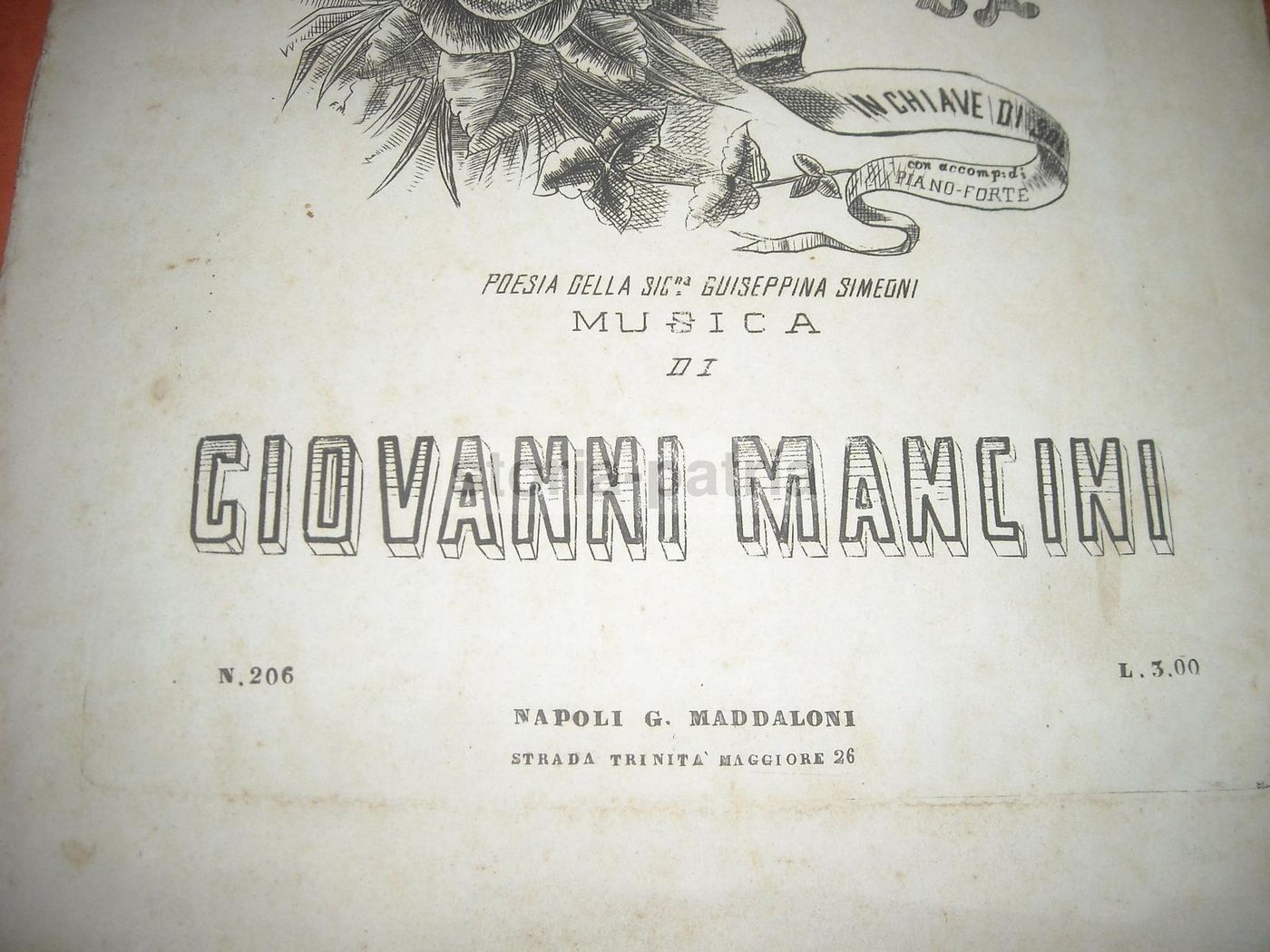 Spartito Antico La Tradita Di Giovanni Mancini, Napoli, Metà XIX Secolo