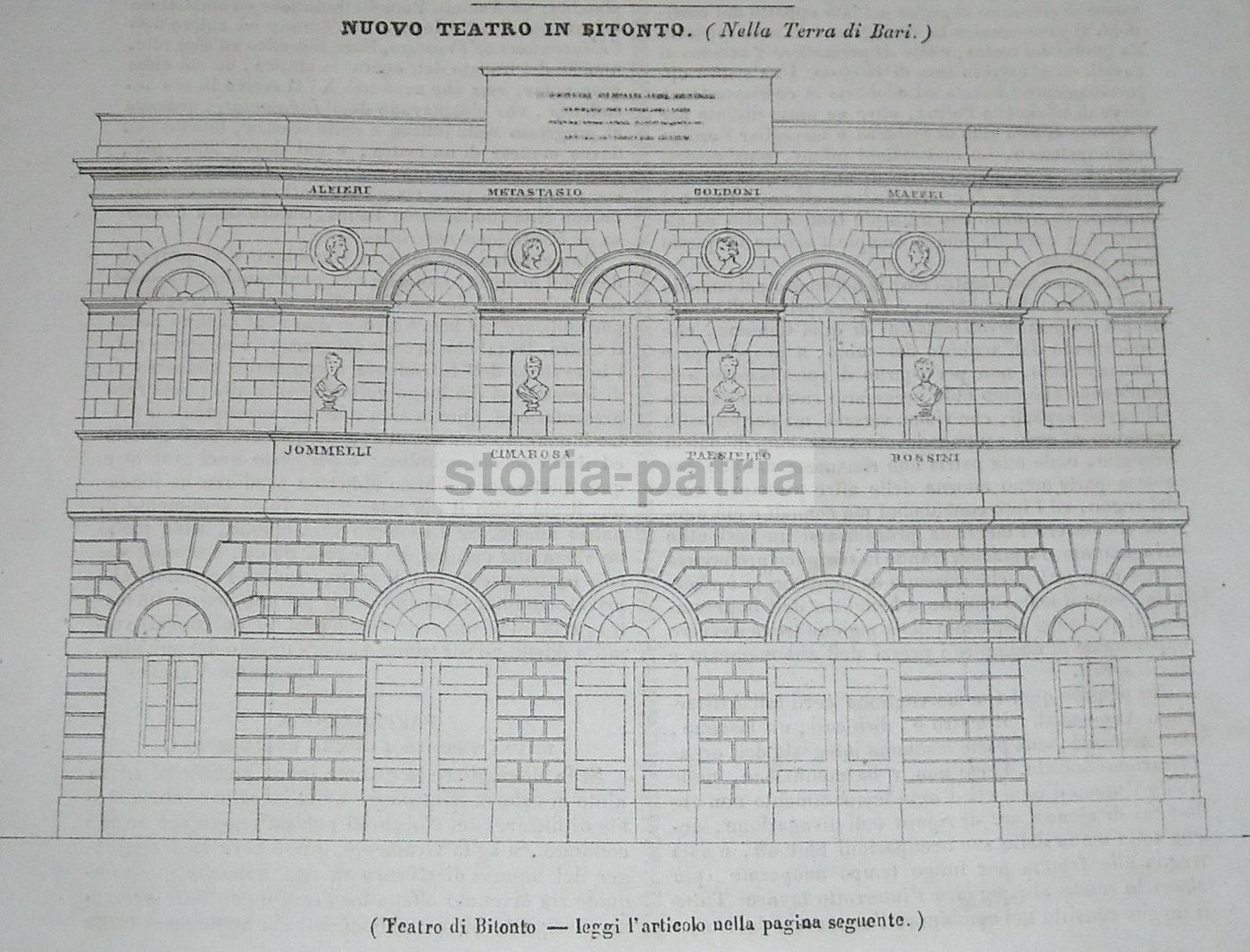 Teatro Di Bitonto, Stampa Antica, 1838. Caffarelli, Tauro, Valente