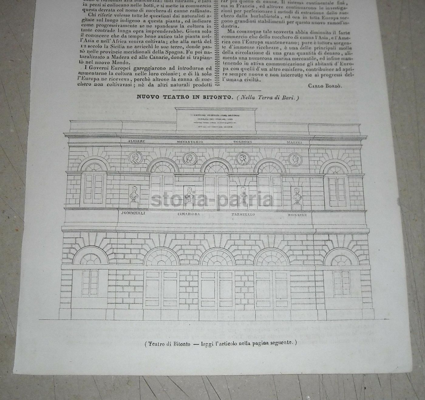 Teatro Di Bitonto, Stampa Antica, 1838. Caffarelli, Tauro, Valente
