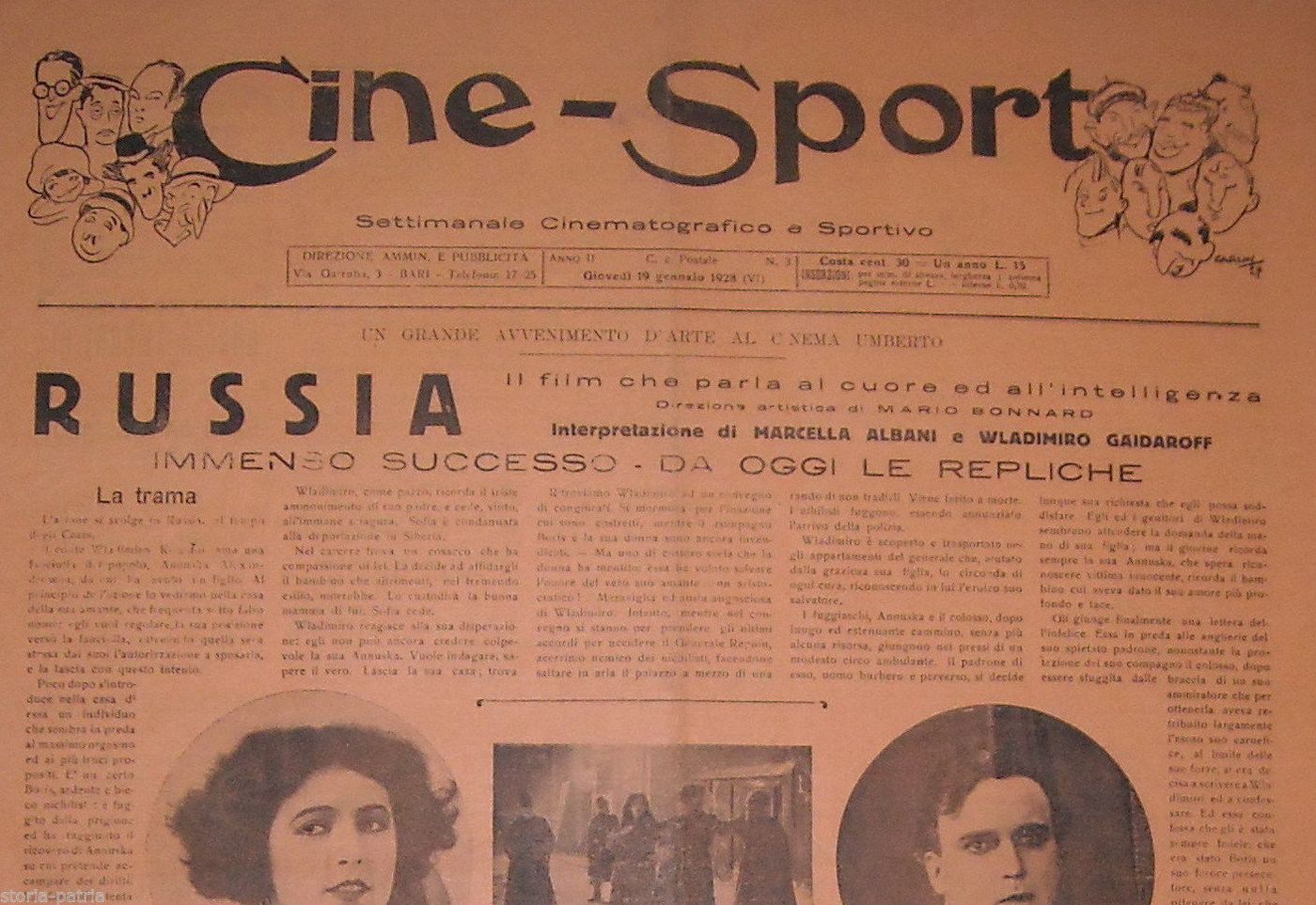 Cine Sport, Bari 19 Gennaio 1928: Cinema E Calcio (film Russia, Squadra Bari)