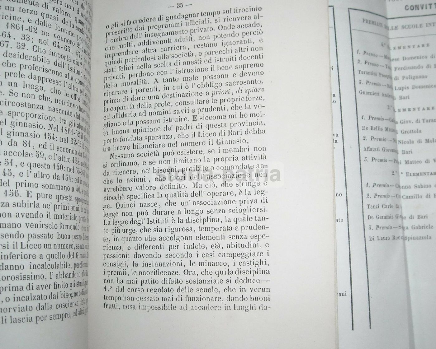 Premiazione Liceo Cirillo, Bari 1867: Tema Vico E Studenti Di Puglia