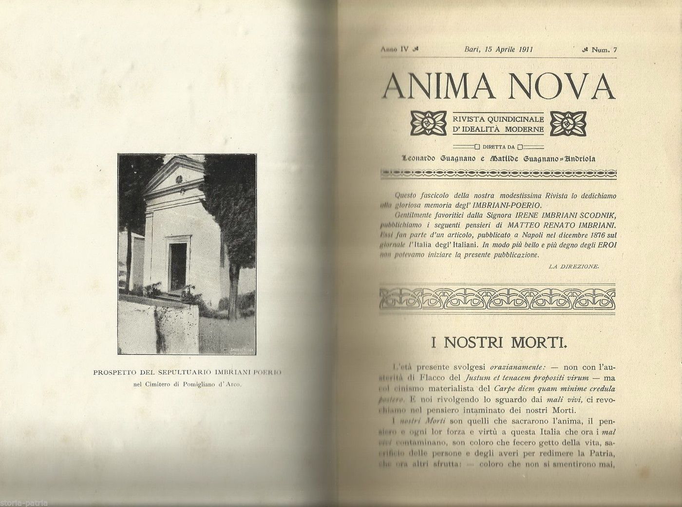 Anima Nova, 1911: Commemorazione Imbriani Poerio, Pomigliano d'Arco